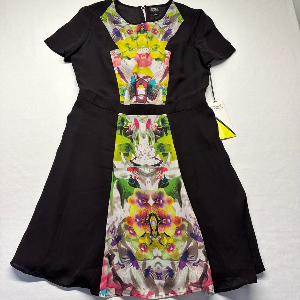 Prabal Gurung Target Floral Orchid Dress 12 Black Women Fit Flare Cocktail NWT